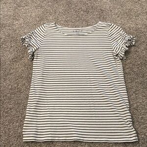Loft striped ruffle short sleeve shirt XXS